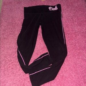 PINK Victoria's Secret Black Leggings with Pink Trim and Logo